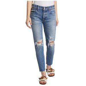 Moussy Vintage MV Visalia Tapered Mid Jeans Blue Distressed  24 NEW